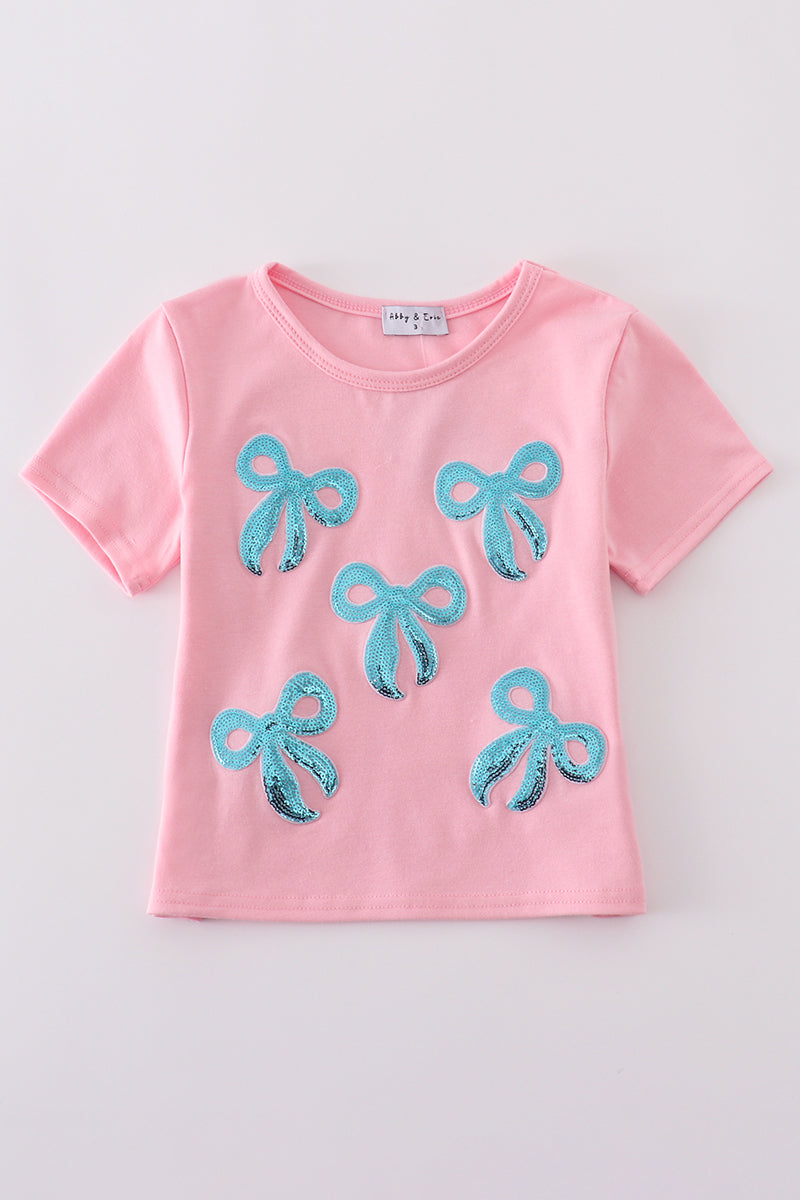 Pink bow sequin mom&me top