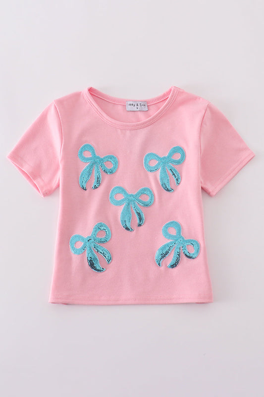 Pink bow sequin mom&me top