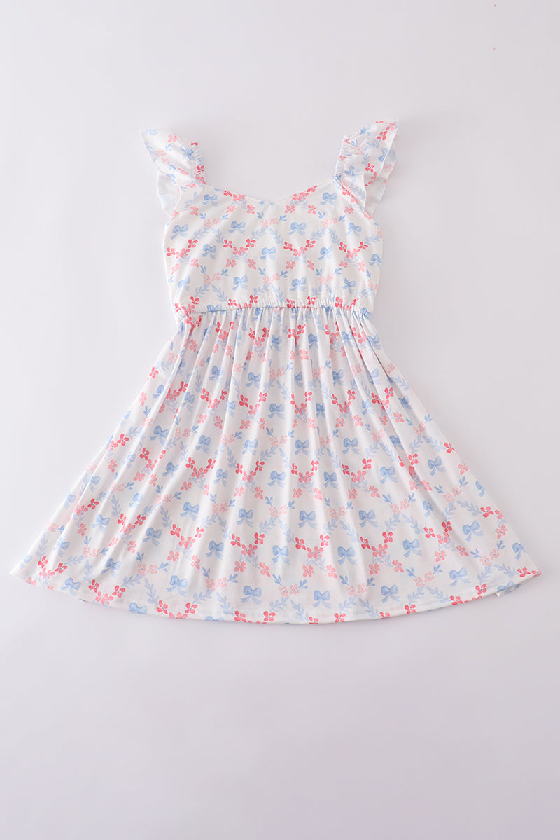 Blue bow lattice print mom&me dress