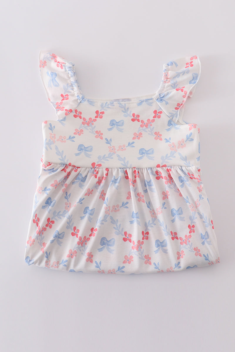 Blue bow lattice print mom&me dress