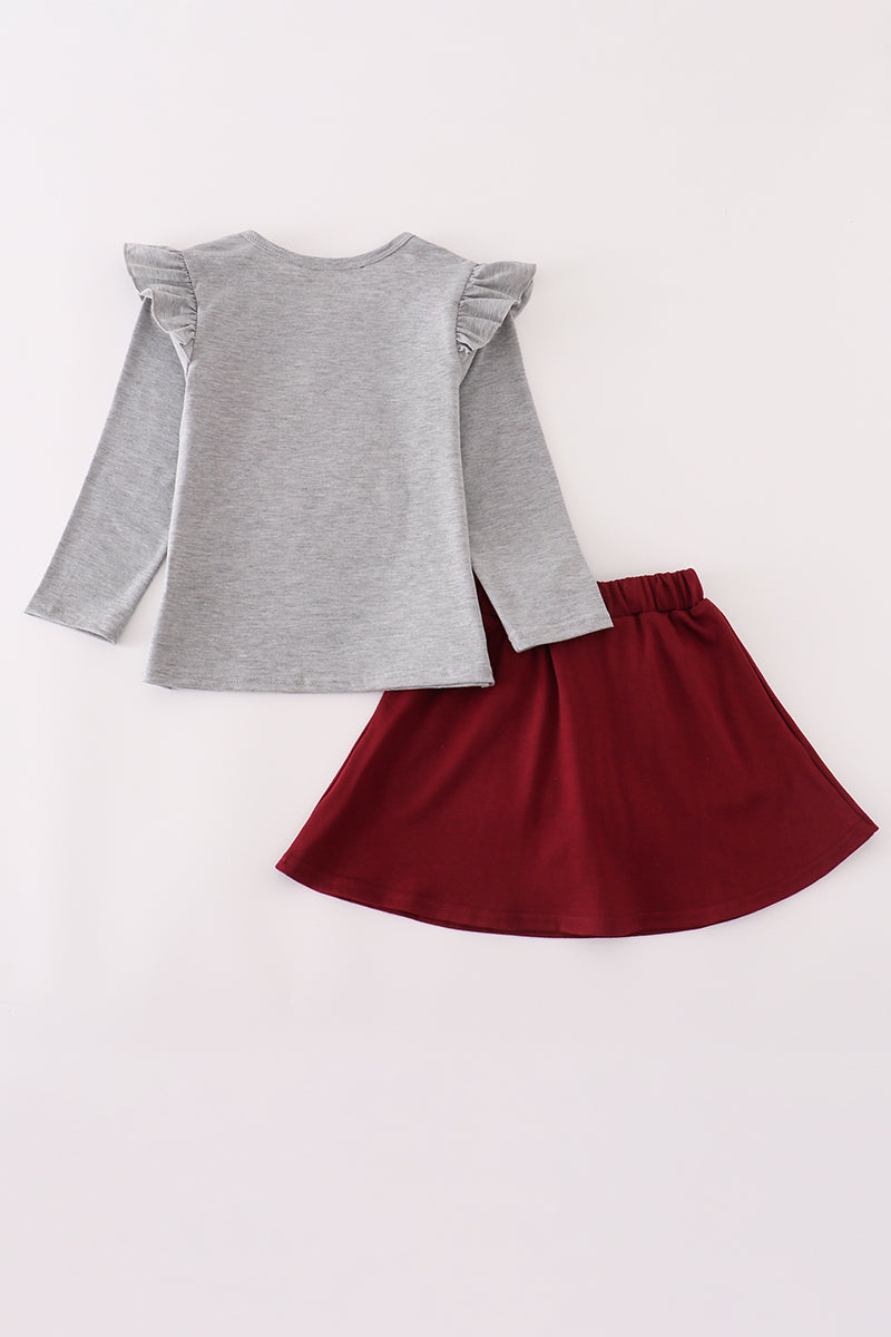 Maroon Mississippi embroidery bow skorts set