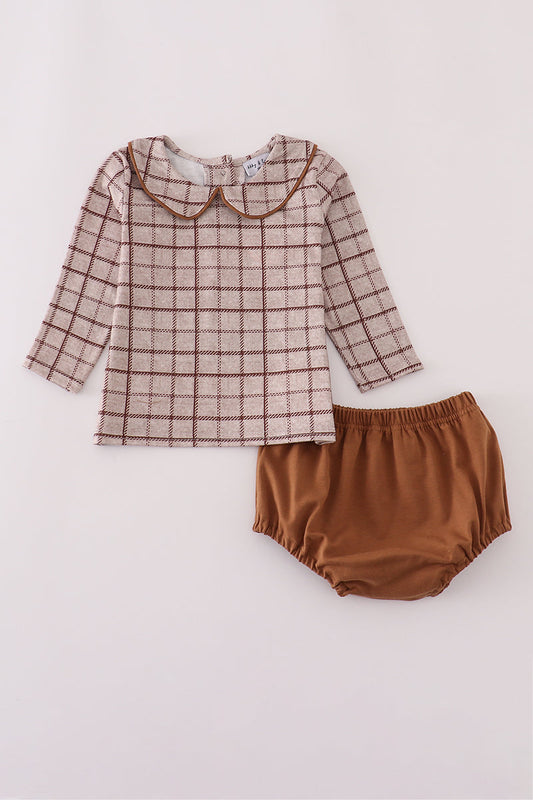 Brown plaid bloomer set
