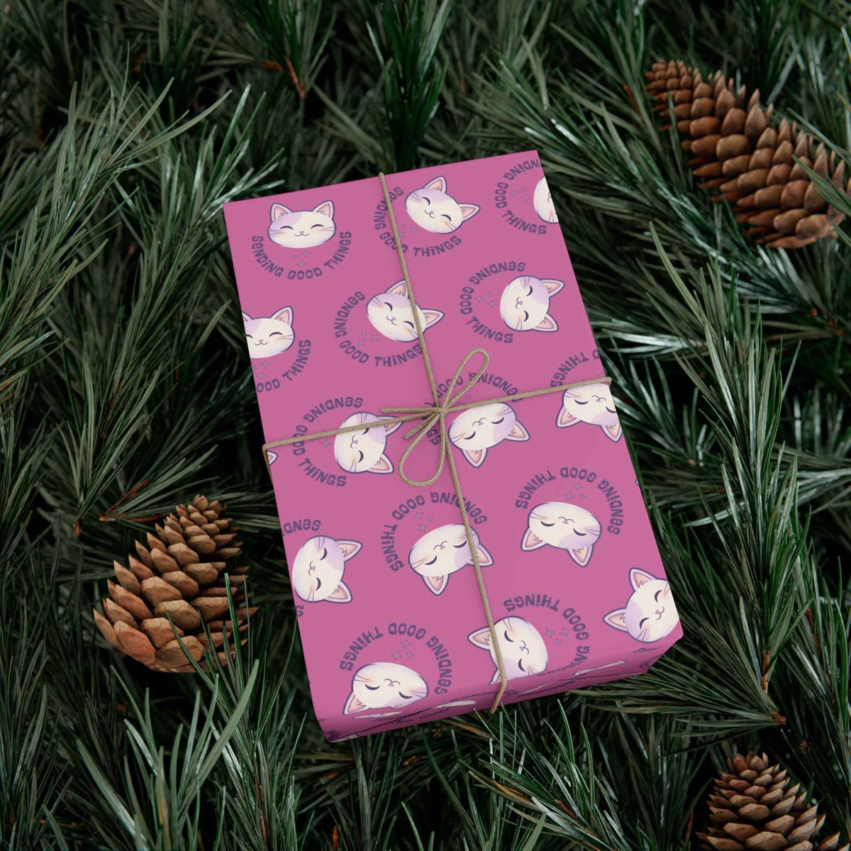 Sending Good Things Cat Gift Wrap – Pink All-Occasion Wrapping Paper