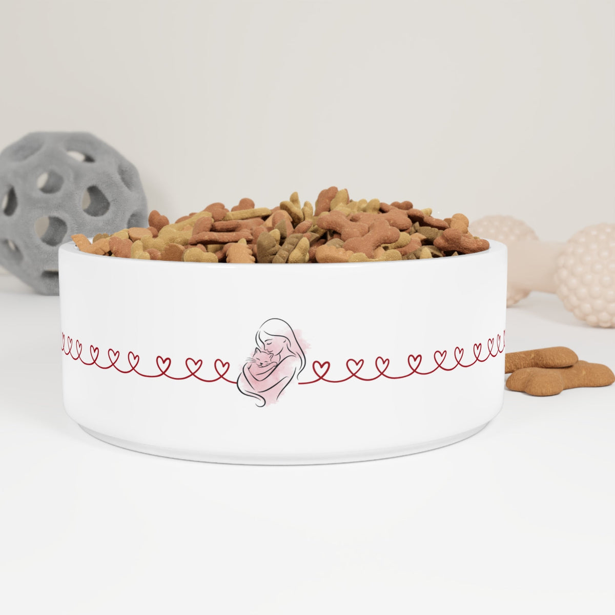 Love Line Ceramic Cat Bowl | Cat Love Design