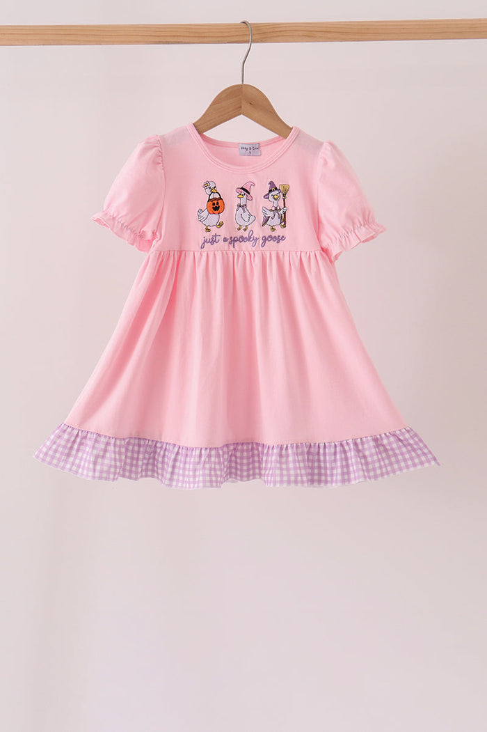Pink goose embroidery ruffle dress