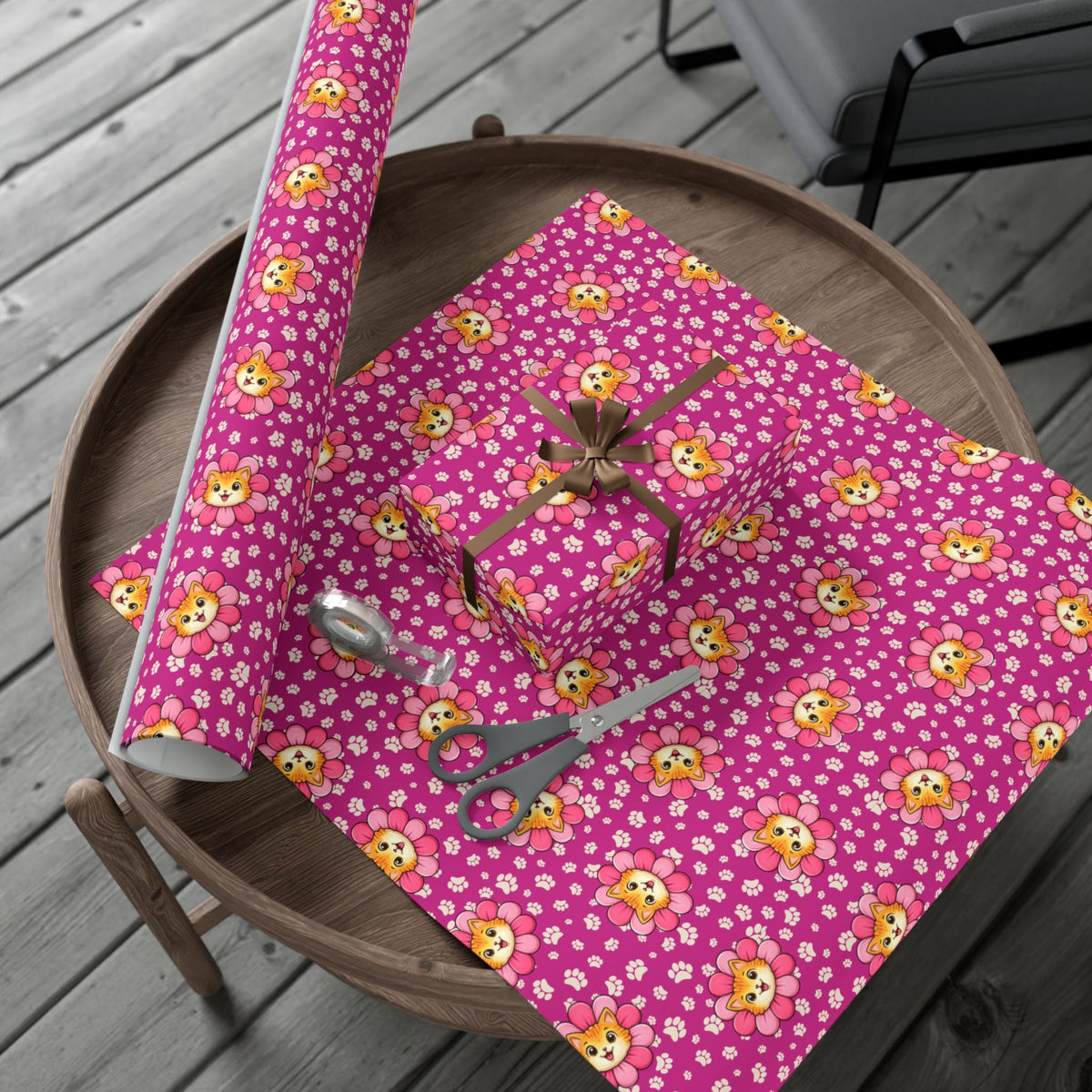 Pink Cat Blossom Gift Wrap | Cute Cat Lover Wrapping Paper