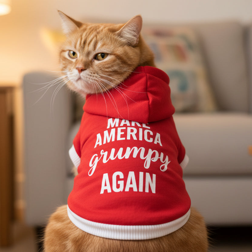 Make America Grumpy Again Cat Hoodie – Political Parody Pet Apparel