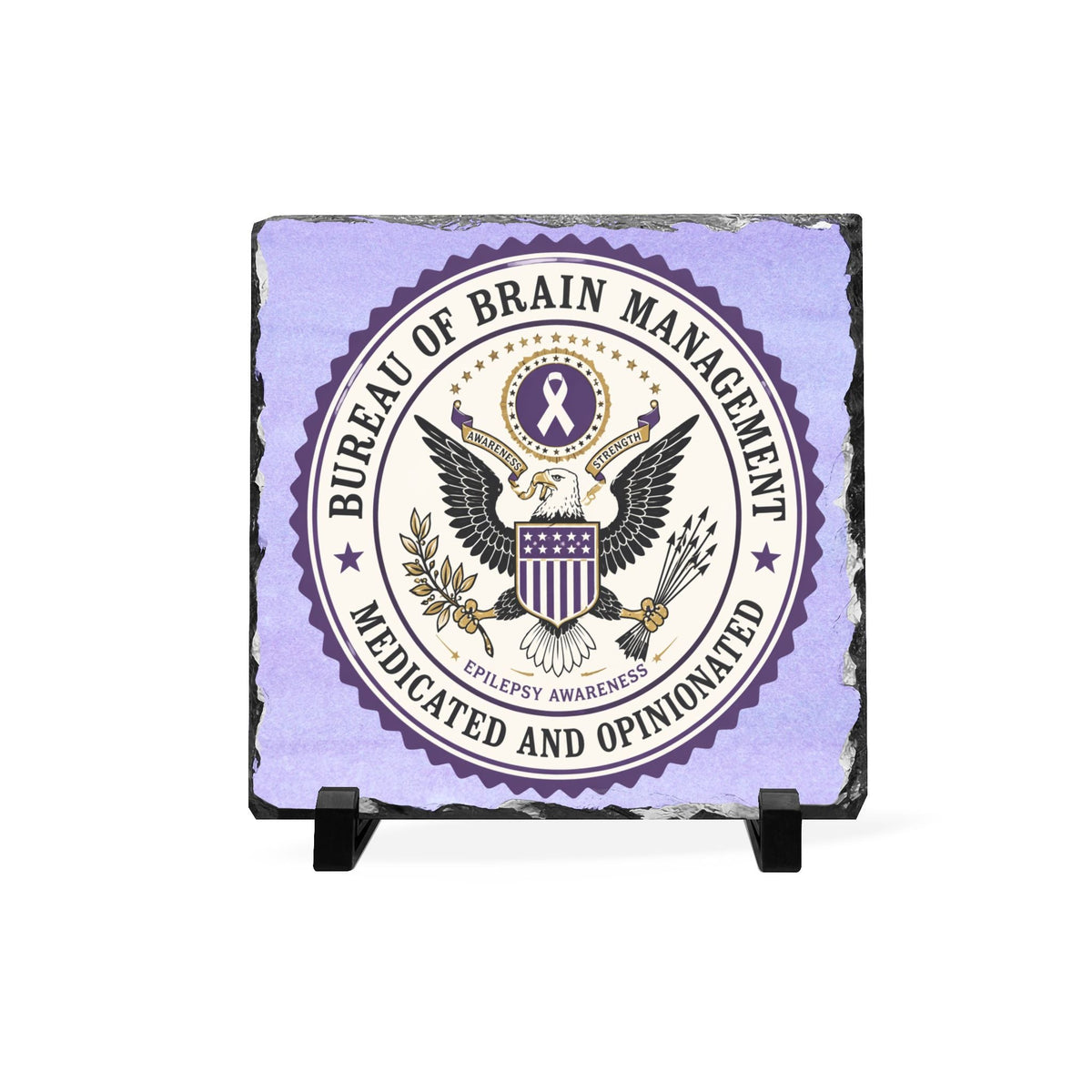 Bureau of Brain Management Slate Plaque | “Medicated and Opinionated” Desk Sign