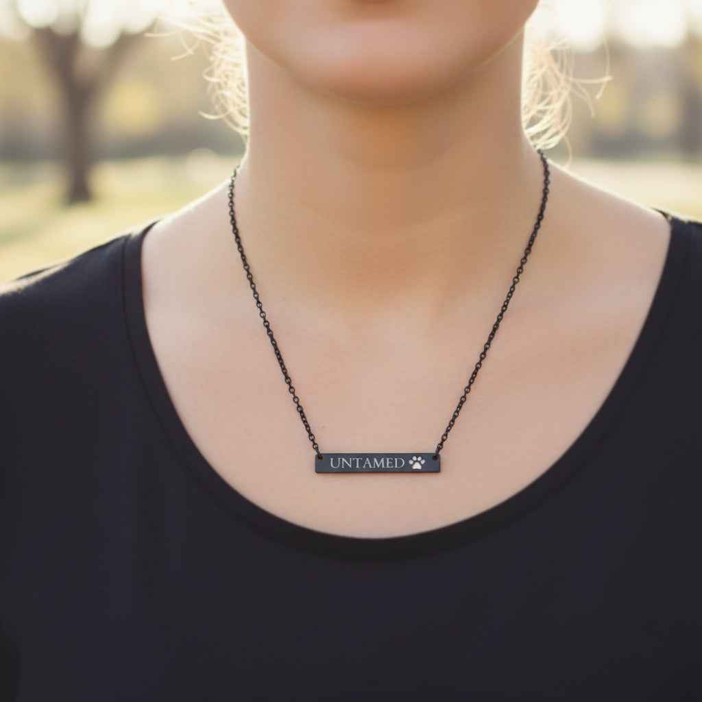 UNTAMED Paw Bar Necklace – Minimalist Cat Attitude Engraved Necklace