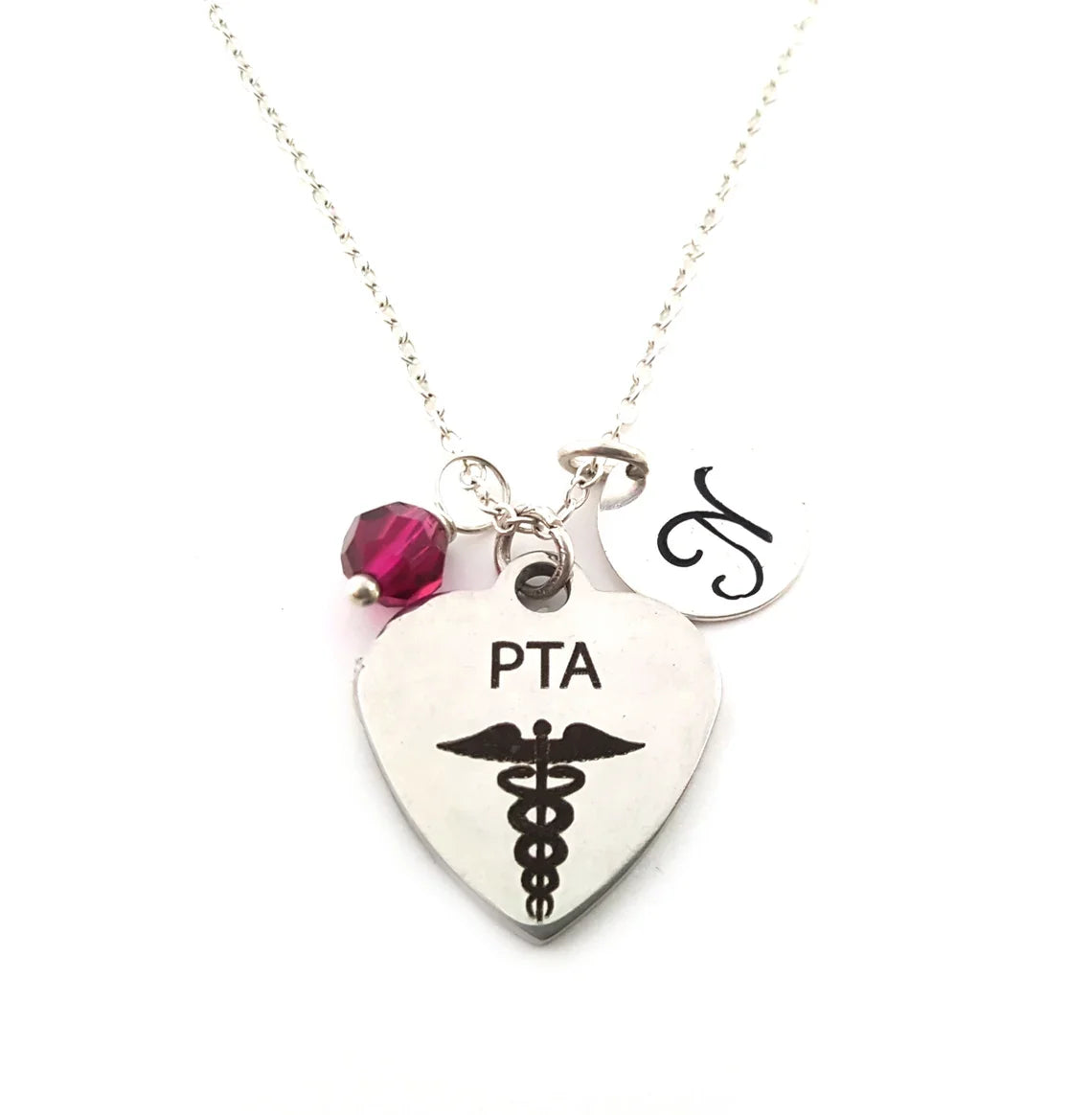 Personalized Physical Therapy Assistant Necklace – Sterling Silver Chain with Birthstone & Initial