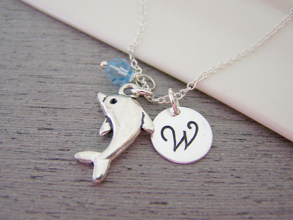 Personalized Dolphin Necklace – Sterling Silver Chain with Birthstone & Initial