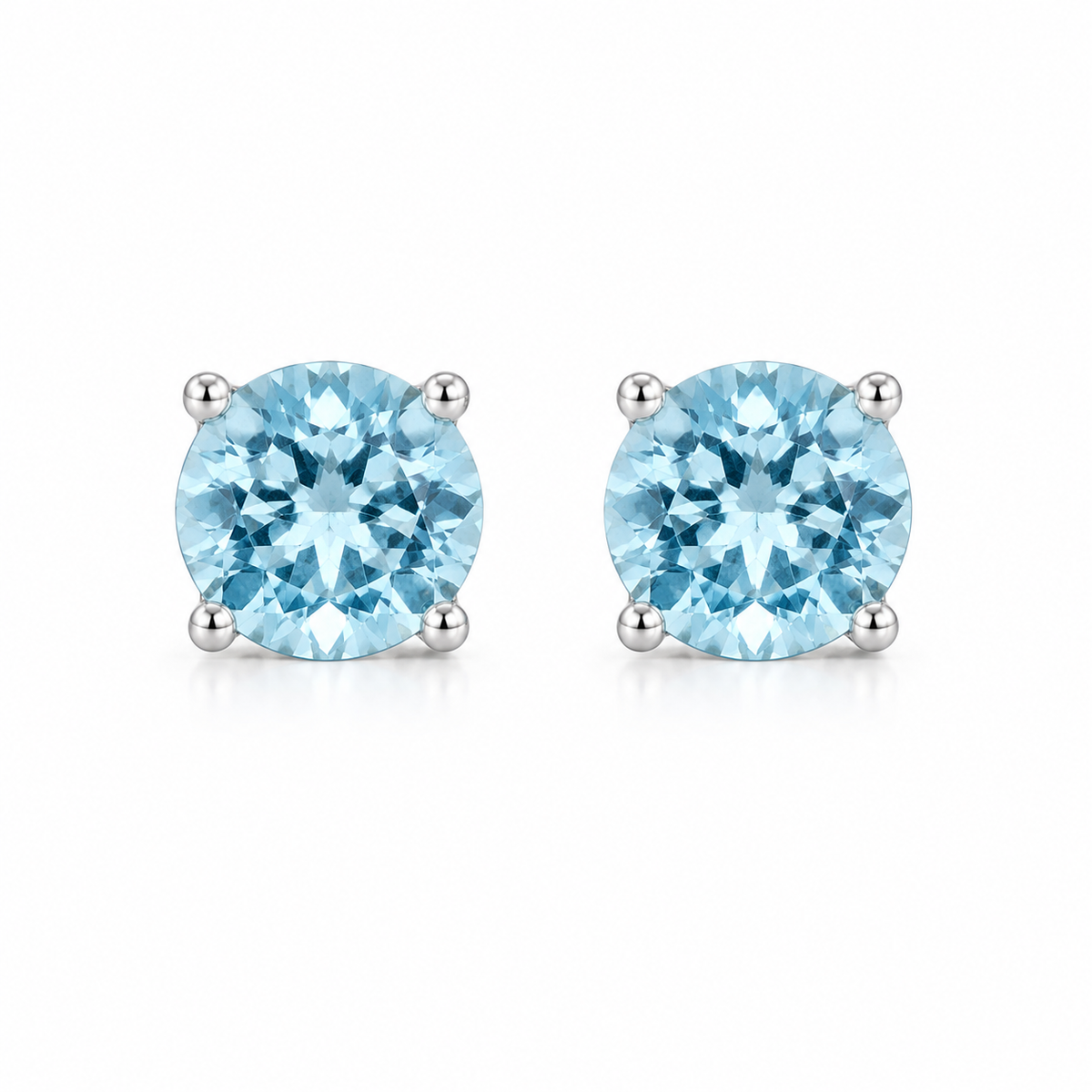 5mm Natural Aquamarine Stud Earrings in 14K White Gold