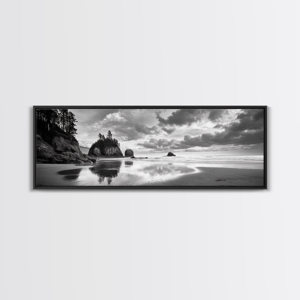 Seastacks Coastal Scene, Moody Beach Landscape, Ocean Reflections, Canvas Print, Coastal Decor, Pacific Northwest, Fall Wall Art