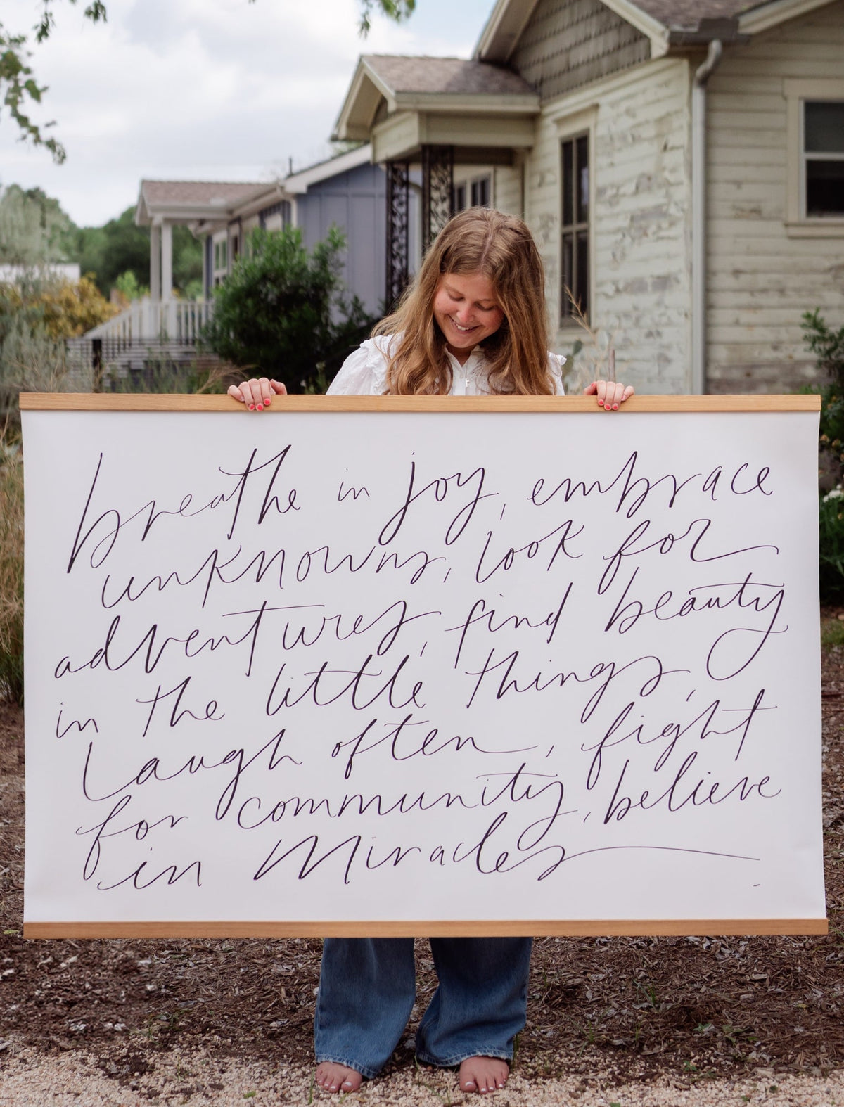Large Canvas with Banner Wood: Breathe in Joy