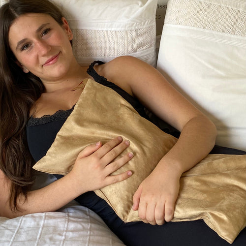 Double Square Cherry Stone Pillow in Tan Ultra-Suede