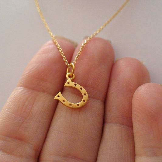 Tiny Gold Horseshoe Necklace – 14k Gold Filled Good Luck Charm on 16" Chain
