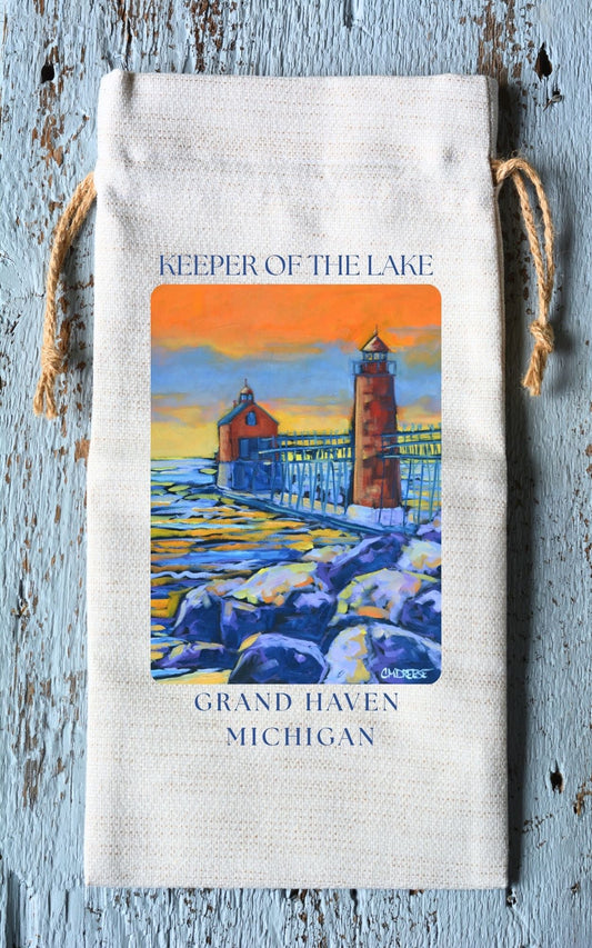 Wine Tote: Grand Haven Lighthouse - Keeper of the Lake