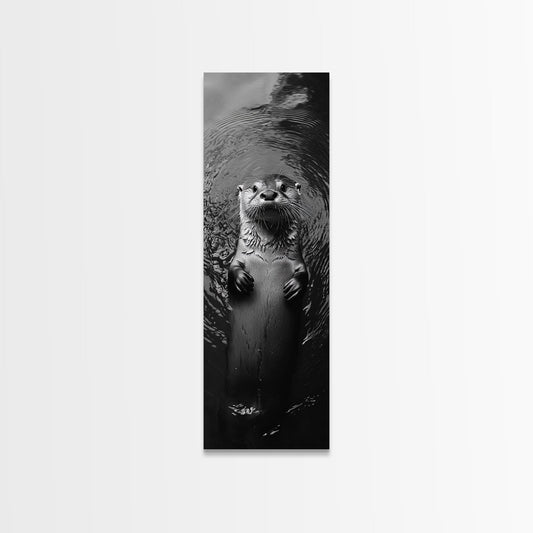Cute Otter, Wildlife Charm, Animal Portrait, Black White Art, Canvas Print, Kids Room Wall Art, Woodland Nursery, Nature Lover Gift