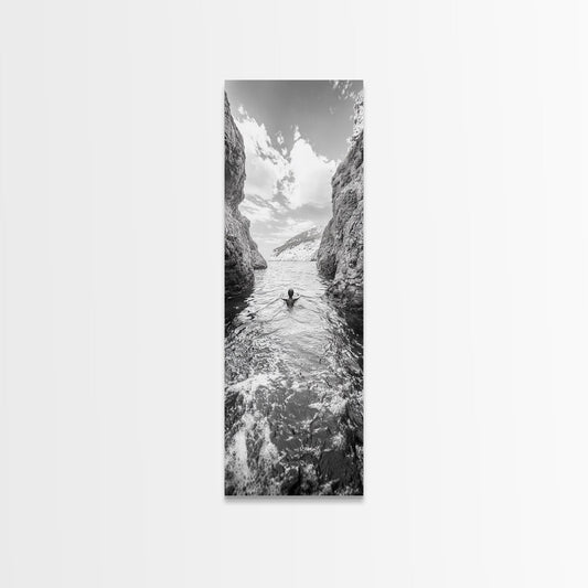 Ocean Escape, Cliff Swim, Travel Photography, Freedom Moment, Canvas Print, Minimalist Wall Art, Bathroom Decor, Beach House Art