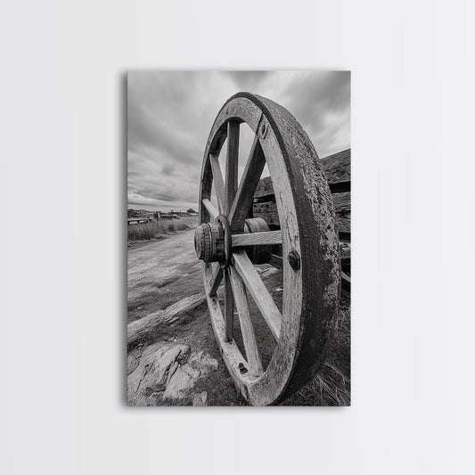 Rustic Wagon Wheel, Country Road, Western Wall Decor, Framed Canvas Print, Farmhouse Style, Living Room Art, Vintage Photography