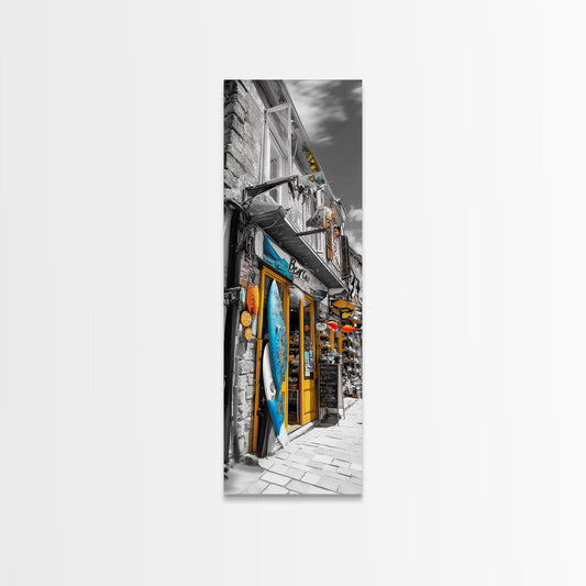 Surf Shop, Colorful Street, Coastal Market, Rustic Vibes, Framed Canvas Print, Beach House Wall Art, Travel Photography, Urban Decor