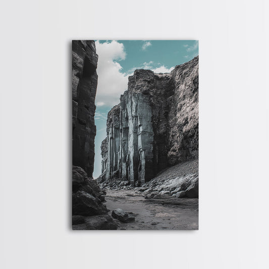 Canyon Rocks, Earth Tones, Cliff Path, Scenic Sky, Framed Canvas Print modern rustic art, desert wall decor, hallway landscape canvas