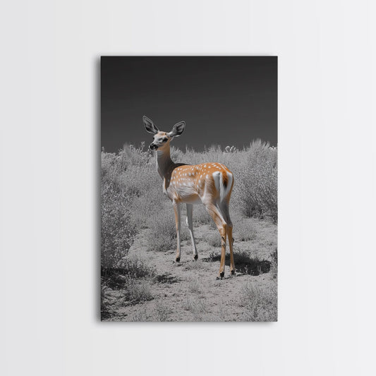 Baby Deer, Spotted Fawn, Desert Wildlife, Framed Canvas Print, Nursery Wall Art, Wildlife Nature Decor, Gentle Forest Animal Art