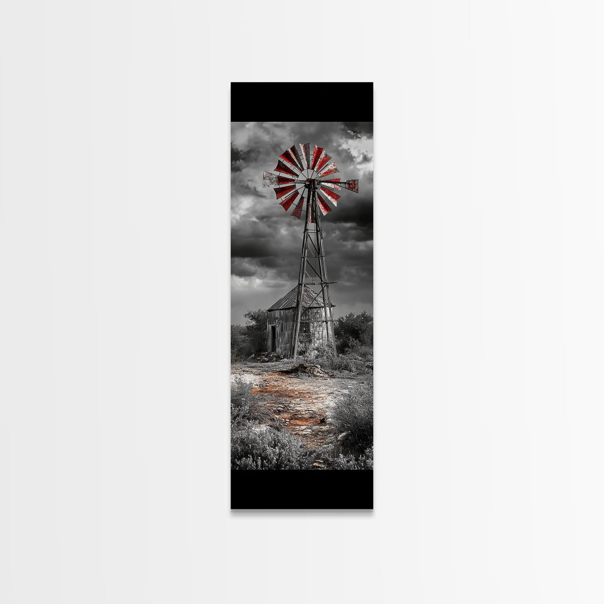 Western Windmill Art, Canvas Print, rustic décor, windmill wall art, farmhouse art, extra wide art, Joshua tree art, southwest wall art