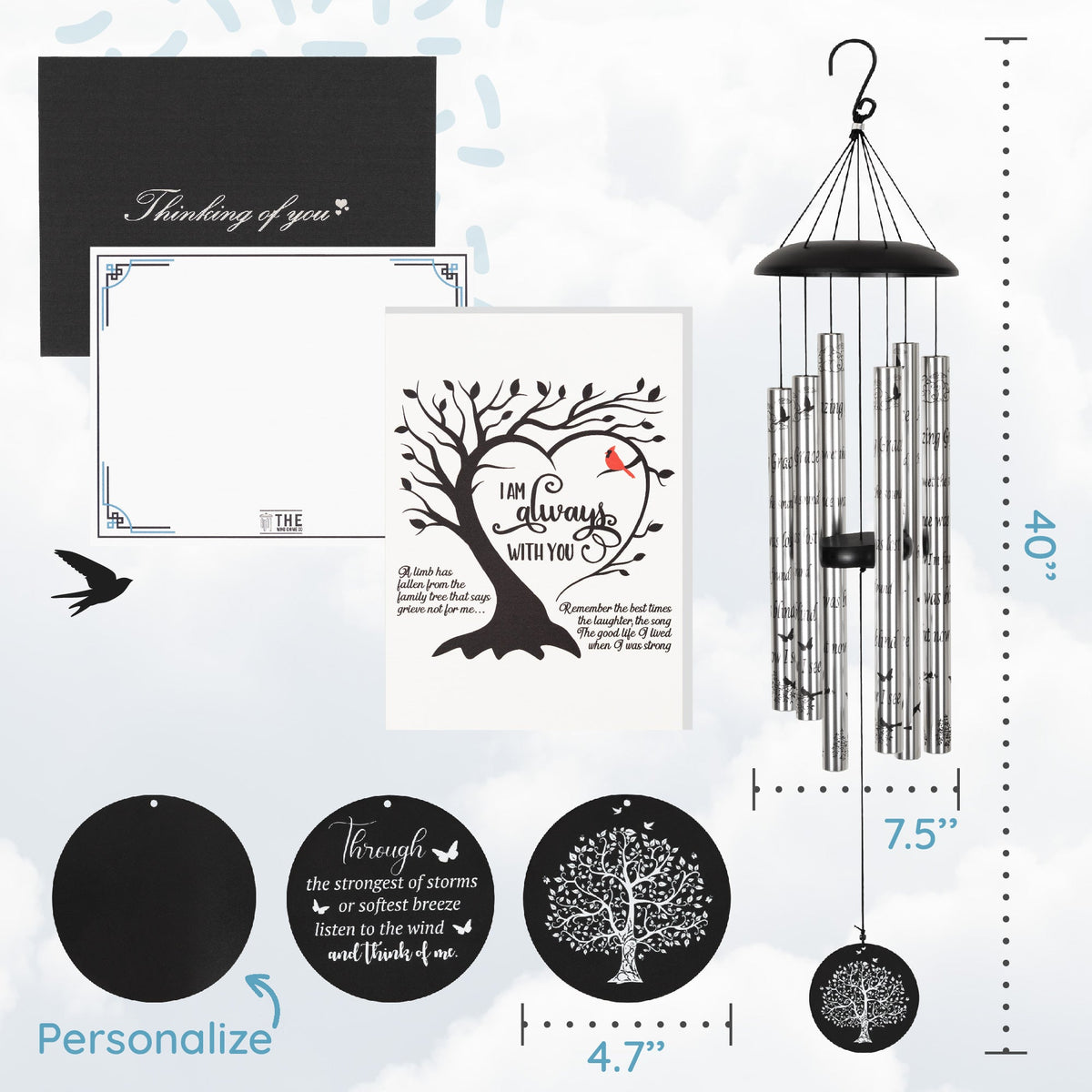 Memorial Serenity Wind Chimes, Thoughtful Gift For Special Occasions or Reflections Amazing Grace Scripture 40”