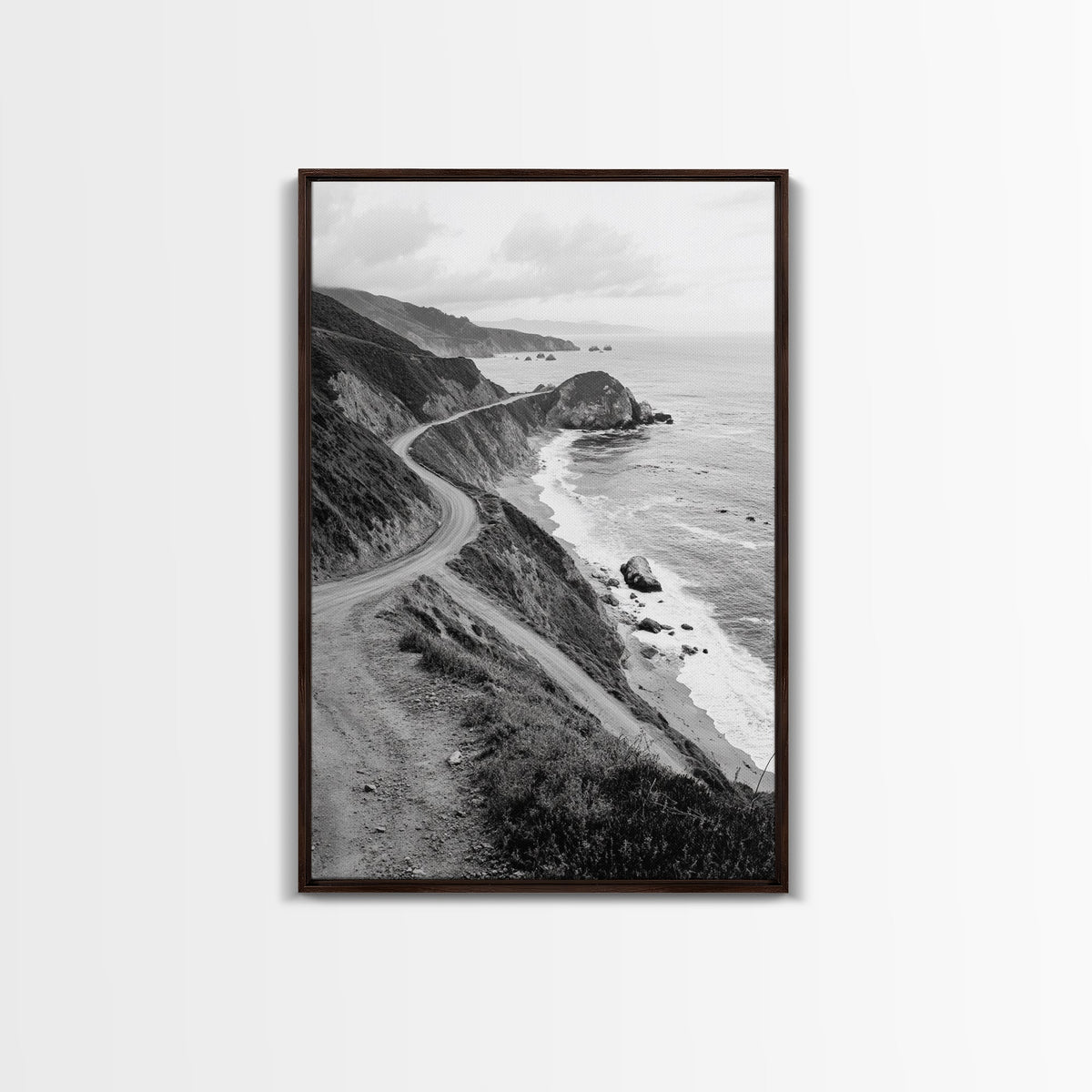 Winding Beach Road, Coastal Drive, Ocean Cliffs, Travel Landscape, Canvas Print, Office Wall Art, Fall Adventure Style, Neutral Coastal Decor