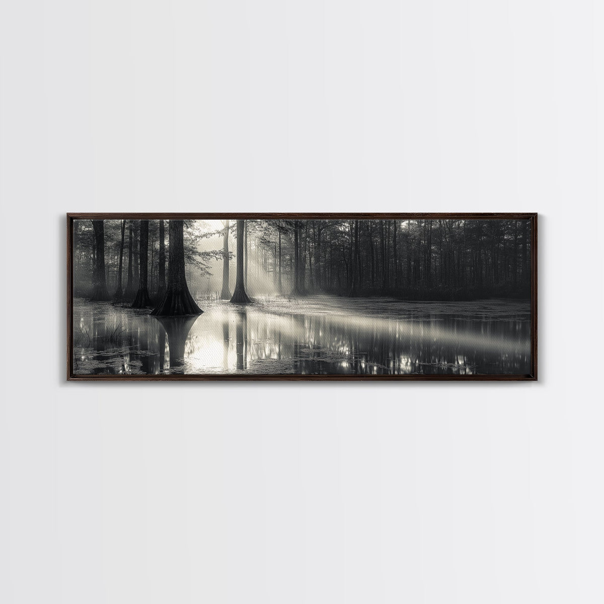 Cypress Swamp, Foggy Forest, Morning Light, Still Waters, Framed Canvas Print, Nature Wall Art, Autumn Decor, Moody Forest Photography