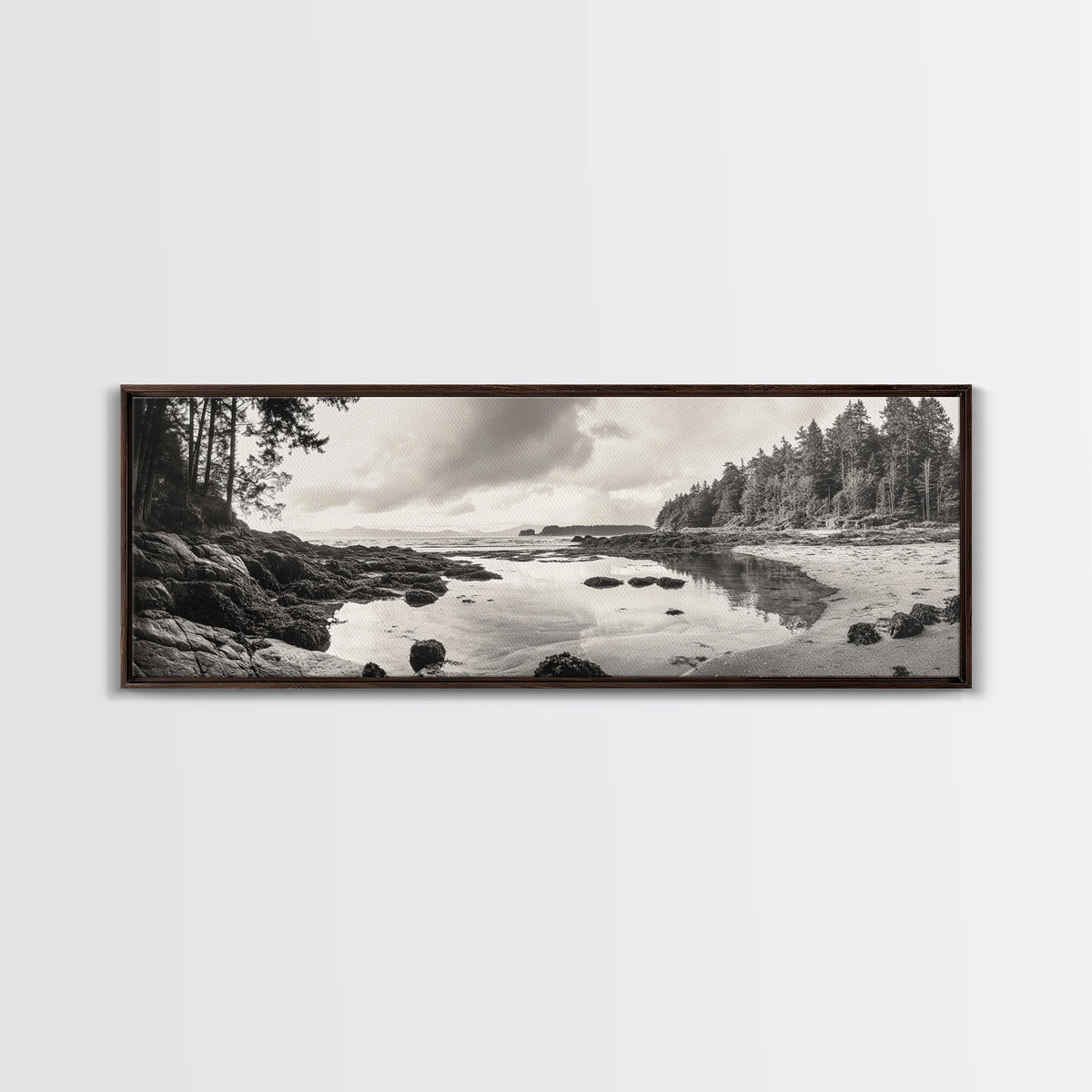 Tidal Pools, Coastal Calm, Forest Edge, Framed Canvas Print, Tranquil Bathroom Art, Pacific Northwest Decor, Nature Inspired Style