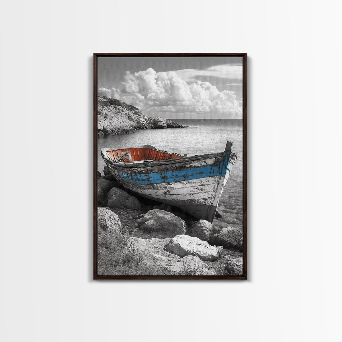 Rustic Boat Painting, Coastal Decor, Nautical Wall Art, Seascape Painting, Beach House Art, Gift Idea, Canvas Print, Wabi Sabi Art