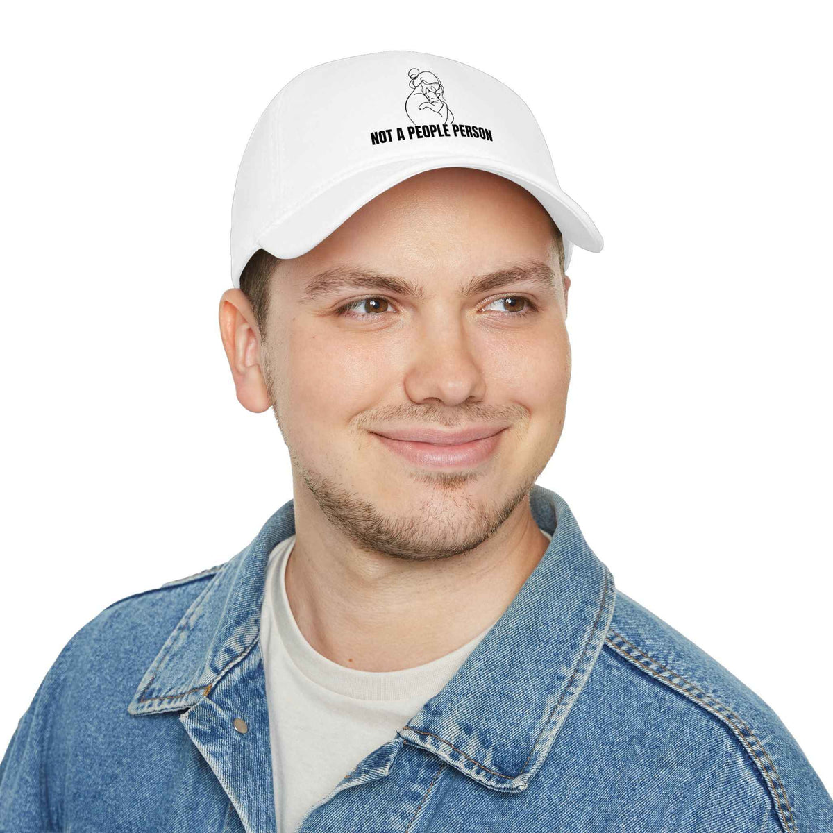 “Not a People Person” Cat Line Art Hat – Low Profile Cotton Cap (Unbothered Edition)