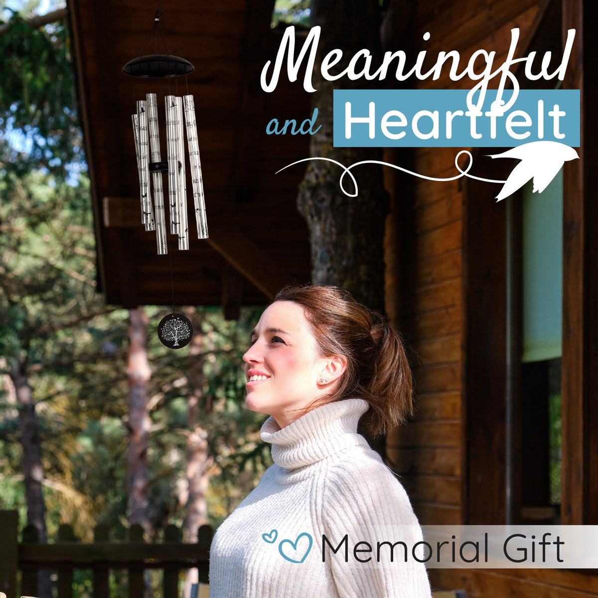 Gift Bundle - Serenity Memorial Wind Chimes, Thoughtful Gift For Special Occasions or Reflections Amazing Grace Scripture 40"