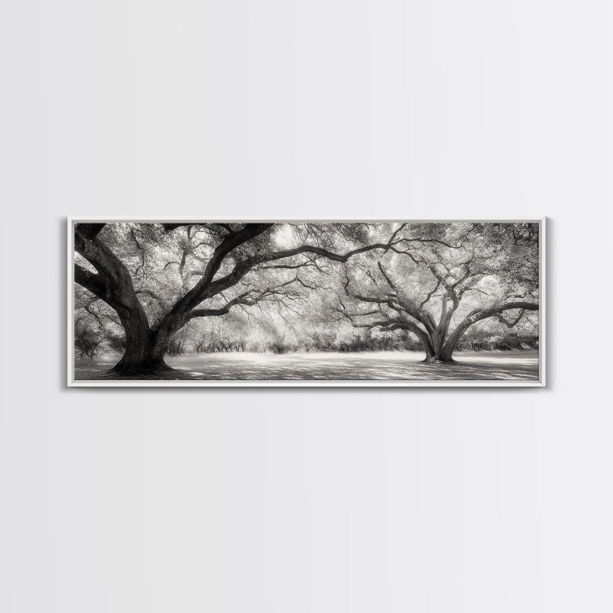 Sprawling Trees, Oak Forest, Sunlit Canopy, Majestic Branches, Canvas Print, Nature Wall Art, Boho Decor, Living Room Statement Piece