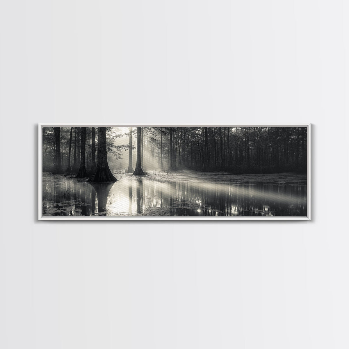 Cypress Swamp, Foggy Forest, Morning Light, Still Waters, Framed Canvas Print, Nature Wall Art, Autumn Decor, Moody Forest Photography