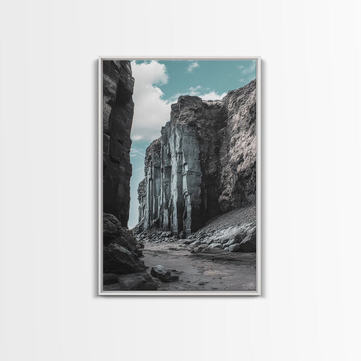 Canyon Rocks, Earth Tones, Cliff Path, Scenic Sky, Framed Canvas Print modern rustic art, desert wall decor, hallway landscape canvas
