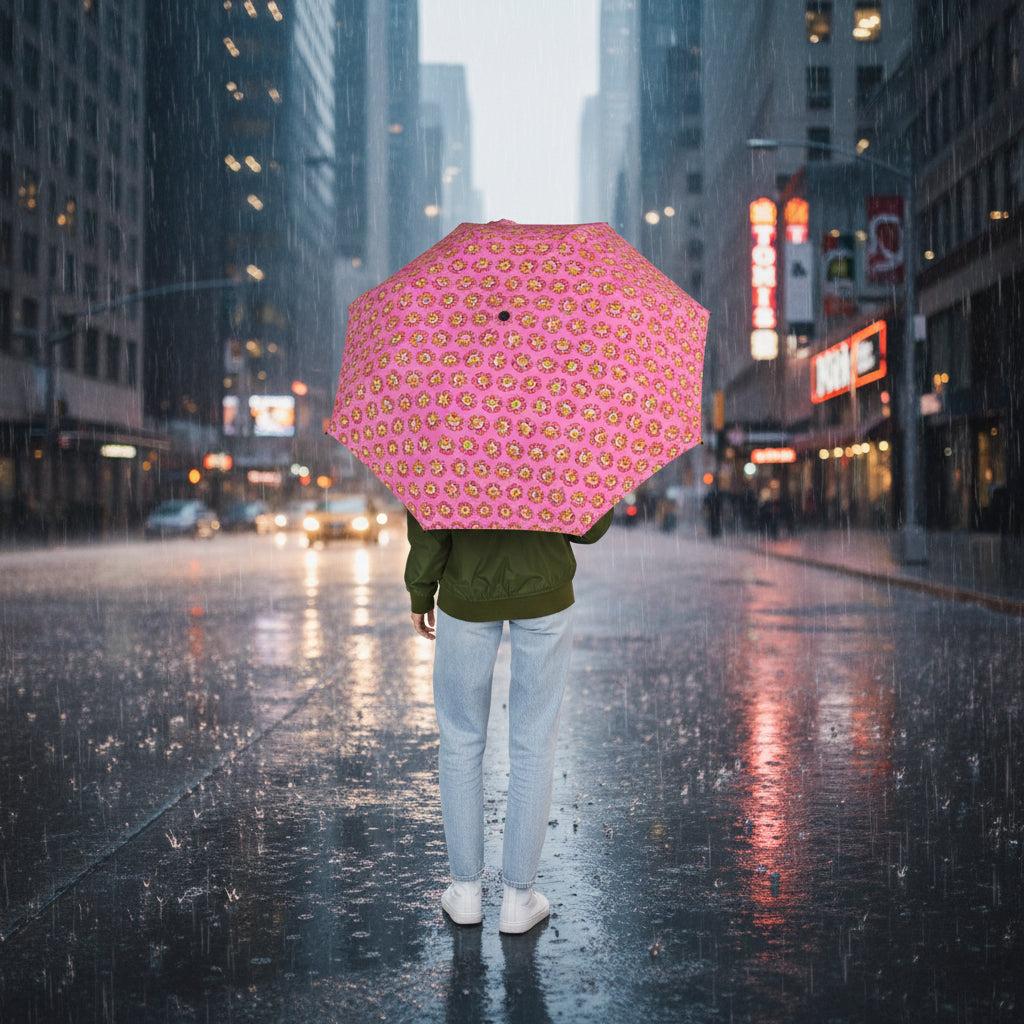 Flower Power, Cat Energy – Compact Umbrella (Semi-Automatic)