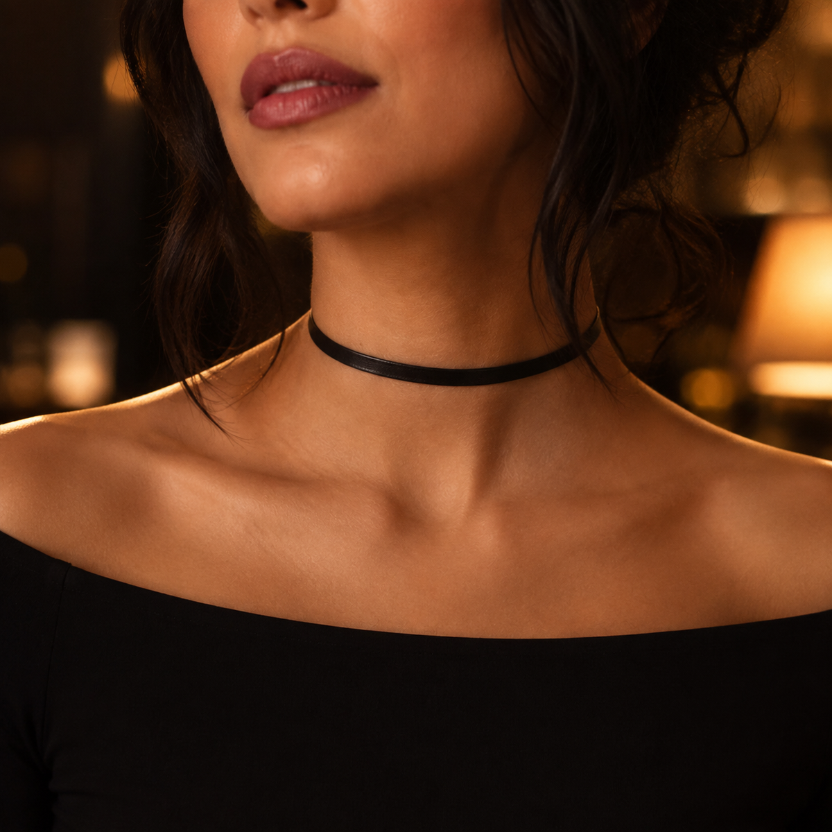 Black Genuine Leather Choker Necklace