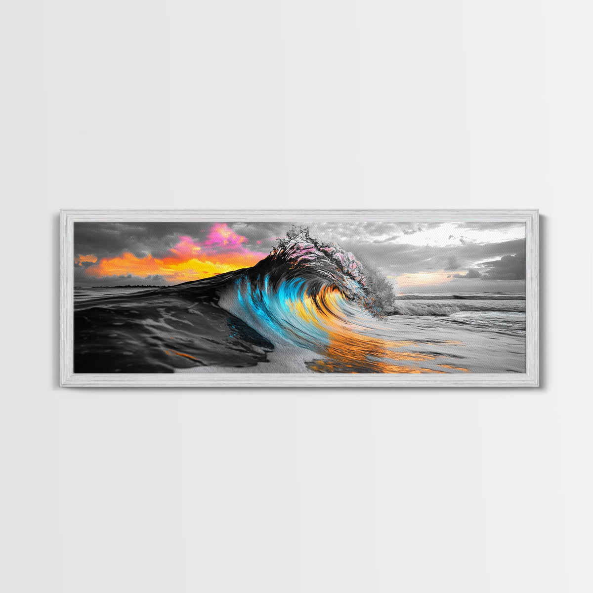 Wave Photography, Color Splash, Sunset Sea, Surf Art, Framed Canvas Print, Beach House Decor, Coastal Vibes, Modern Ocean Wall Art