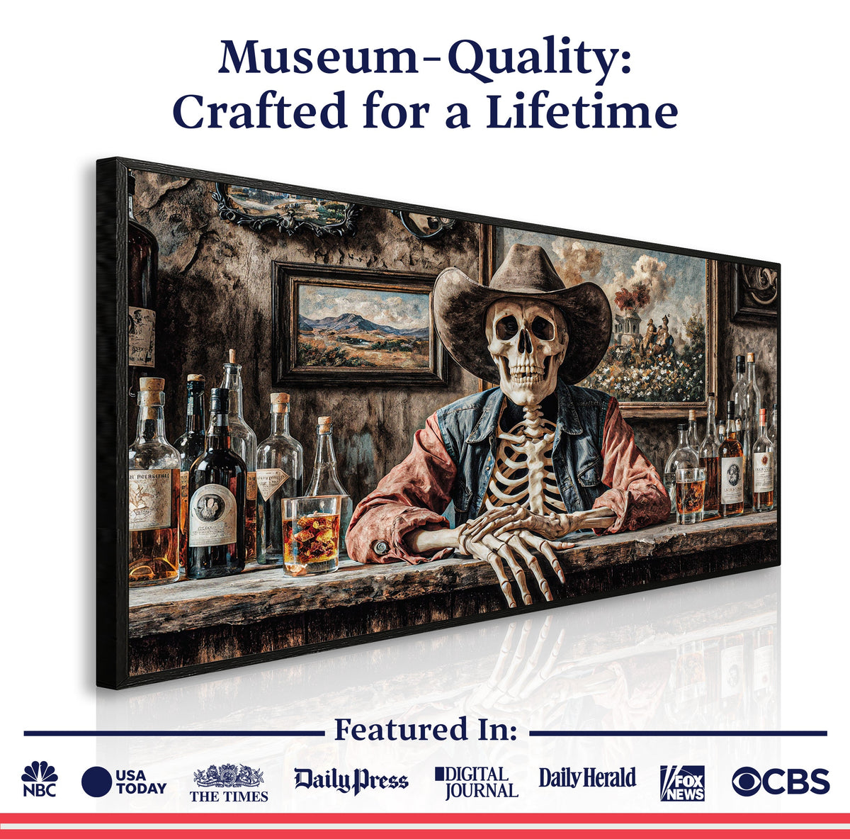 Skeleton Cowboy Barman At Western Saloon Wall Art
