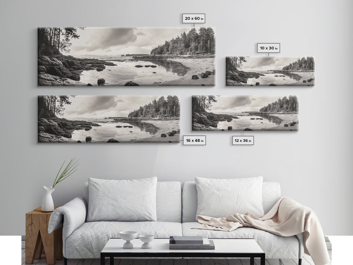 Tidal Pools, Coastal Calm, Forest Edge, Framed Canvas Print, Tranquil Bathroom Art, Pacific Northwest Decor, Nature Inspired Style
