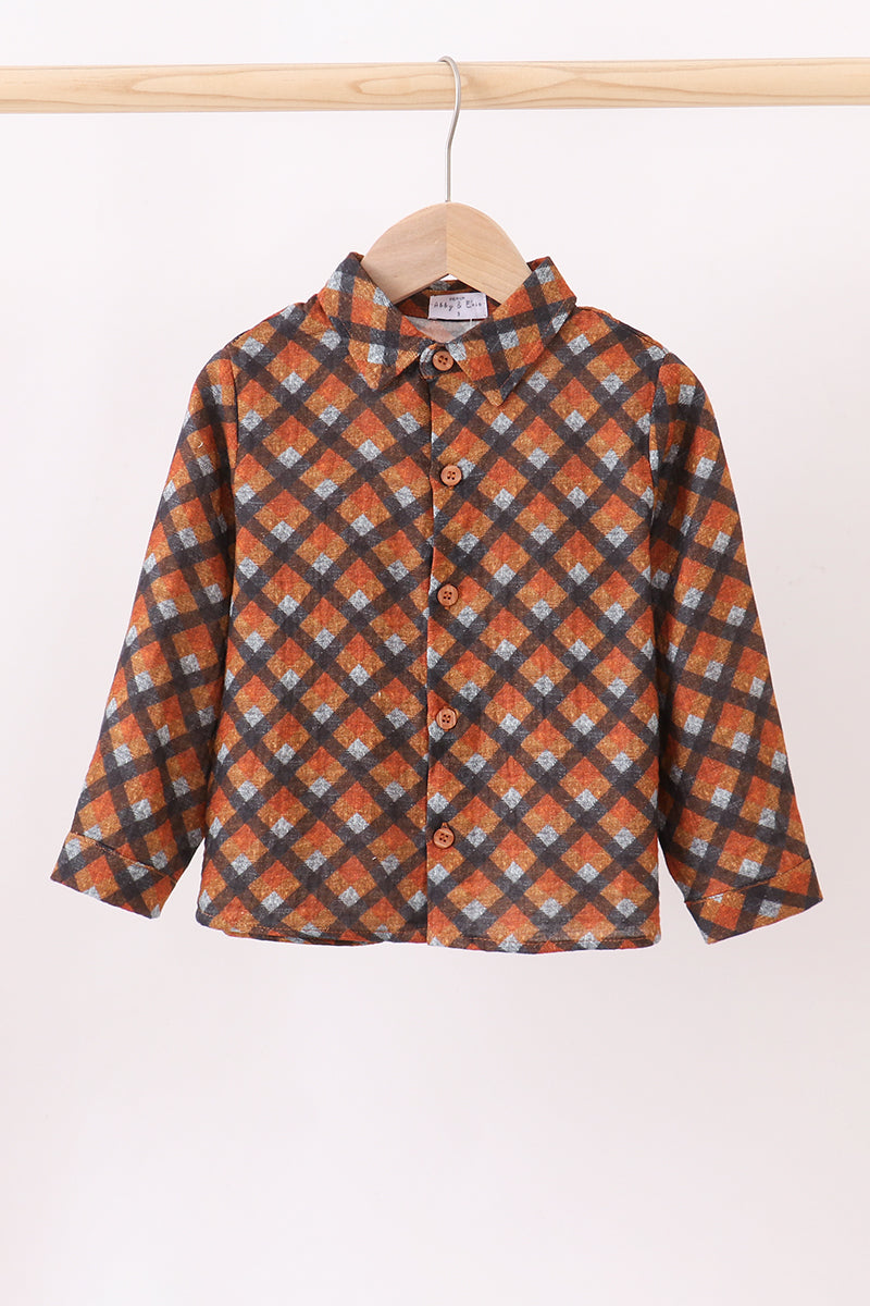 Premium brown plaid button down muslin shirt