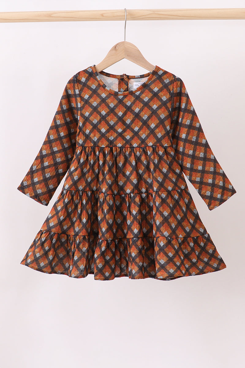 Premium brown plaid muslin dress