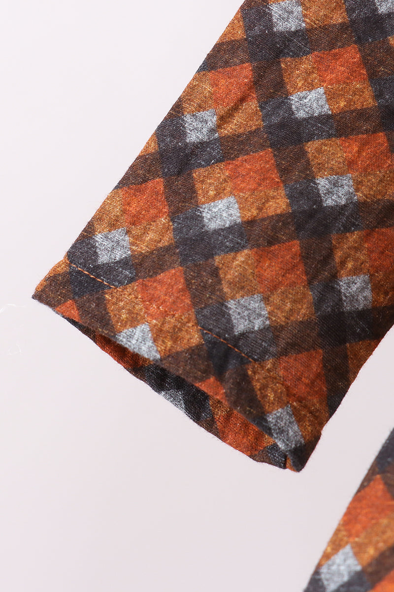 Premium brown plaid muslin dress