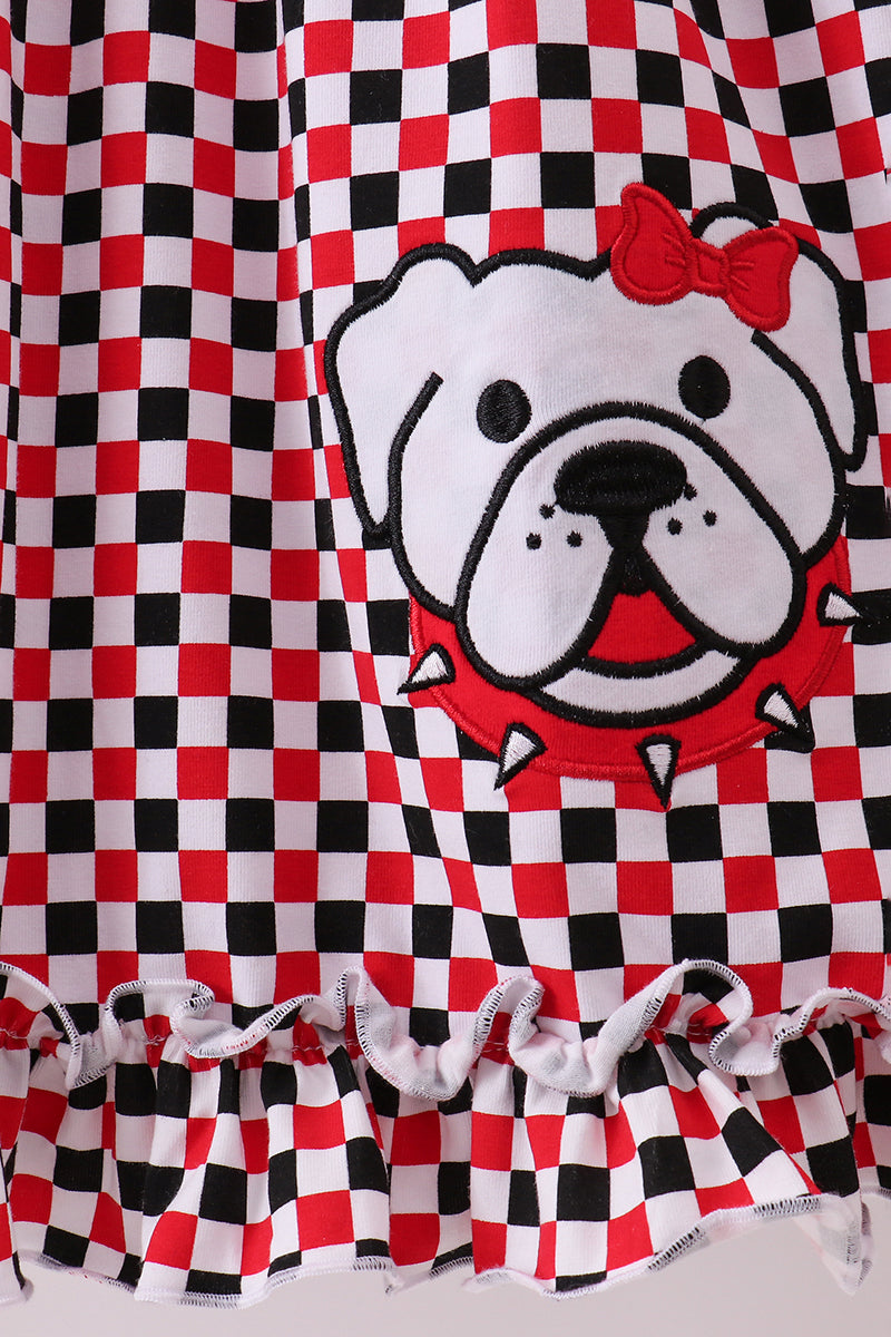 Checkered Georgia dog applique ruffle dress