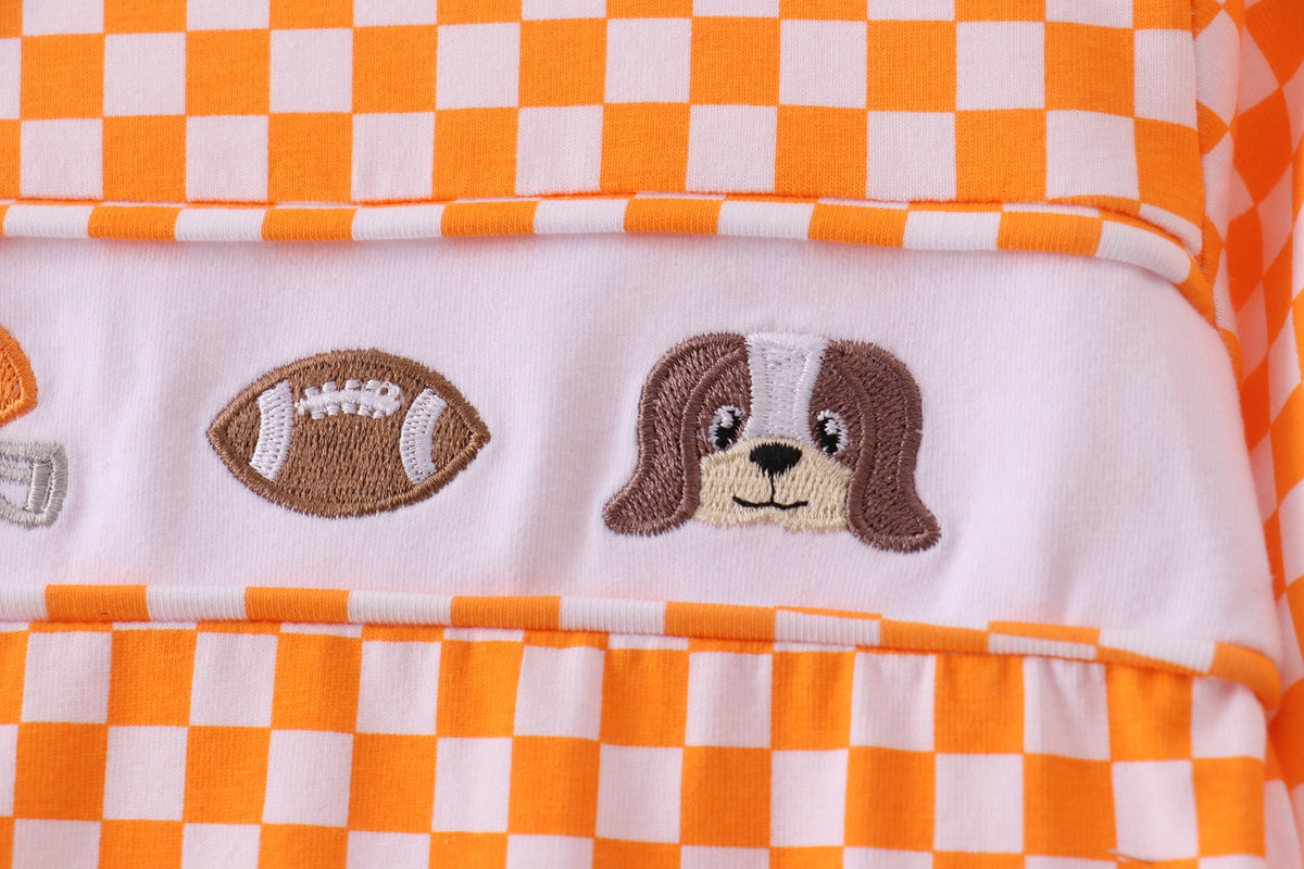 Orange Tennessee puppy bow embroidery checkered top