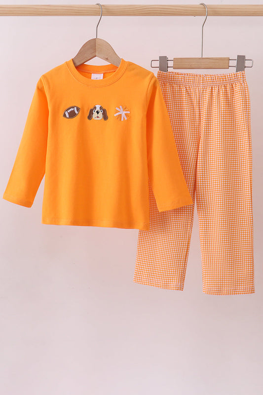 Premium Orange Tennessee football embroidery gingham pants set