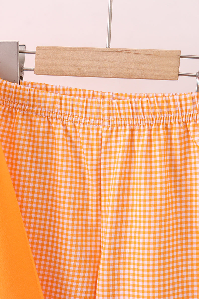 Premium Orange Tennessee football embroidery gingham pants set